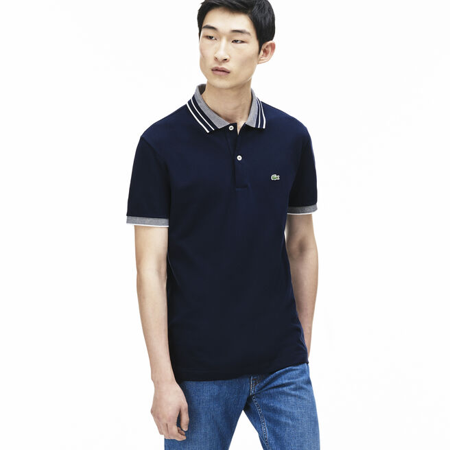 Men's Fine Striped Cotton Rib Polo Shirt Men's Fine Striped Cotton Rib Polo Shirt